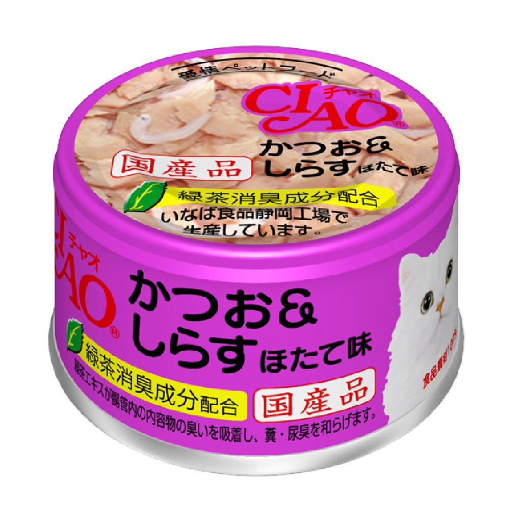 CIAO A-12 鰹魚+白飯魚仔 (瑤柱味) 貓罐 85g
