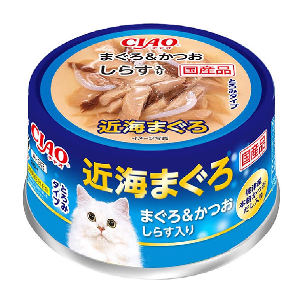 CIAO A-92 吞拿魚+鰹魚+白飯魚貓罐 85g