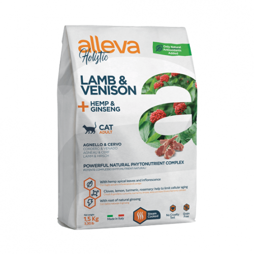 Alleva Holistic 意大利無穀物 草本呵護天然糧 Lamb & Venison & Hemp & Ginseng 鮮羊+鮮鹿+大麻籽+人參 Adult Cat 成貓 1.5kg