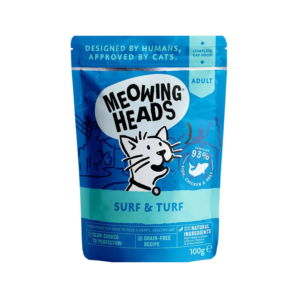 Meowing Heads 無穀物海陸貓濕糧 - 沙甸魚、吞拿魚、雞肉、牛肉