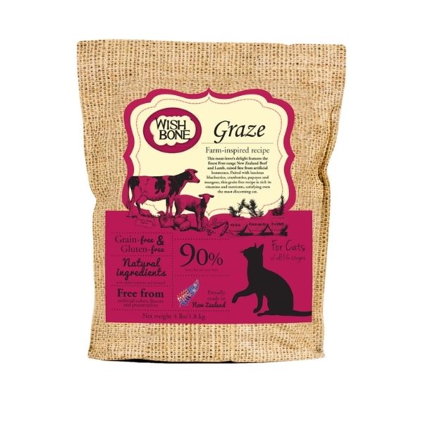 WISHBONE 威斯邦 - GRAZE 新西蘭無穀香草全貓糧 (草飼牛牛肉) 4lbs / 12lbs