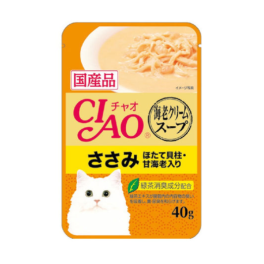 CIAO IC-215 雞肉+帶子+甜蝦入 (忌廉蝦湯) 貓軟包 40g