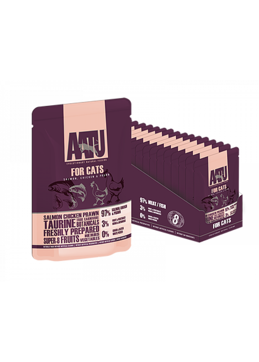 AATU Wet Cat Food Salmon, Chicken and Prawn Pouches 三文魚配雞肉 85g