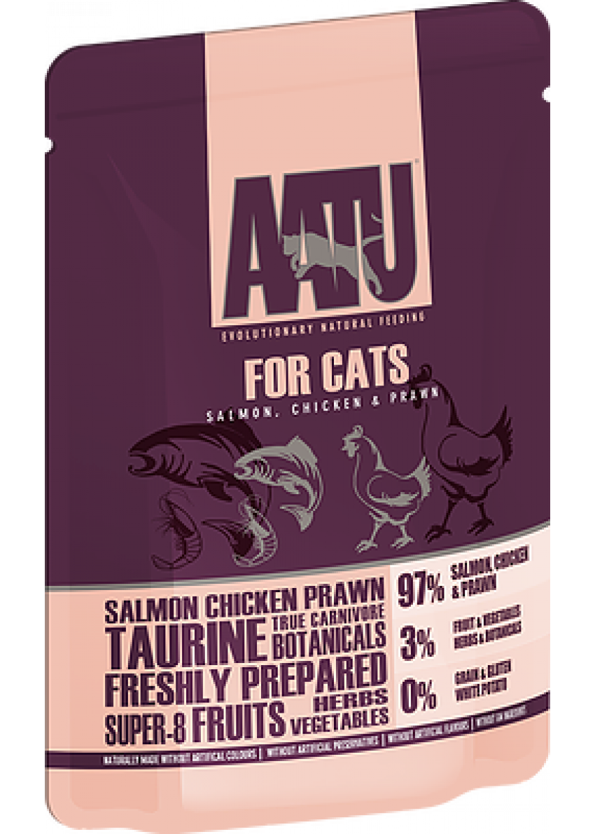 AATU Wet Cat Food Salmon, Chicken and Prawn Pouches 三文魚配雞肉 85g