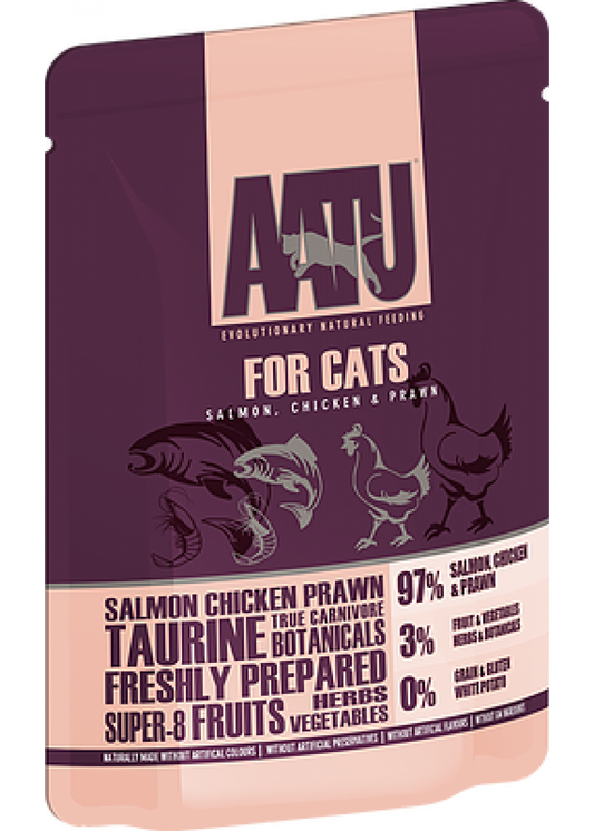 AATU Wet Cat Food Salmon, Chicken and Prawn Pouches 三文魚配雞肉 85g