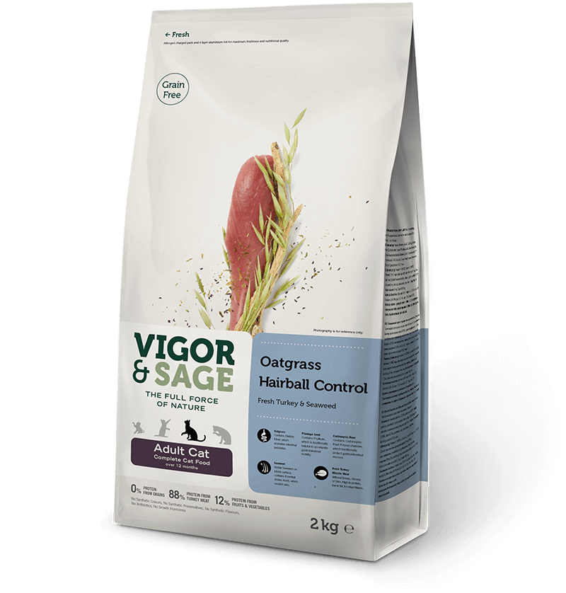 Vigor & Sage – Oatgrass Hairball Control 火雞、燕麥草去毛球配方[無穀物][成貓]2KG