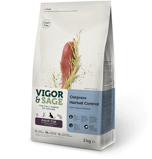 Vigor & Sage – Oatgrass Hairball Control 火雞、燕麥草去毛球配方[無穀物][成貓]2KG